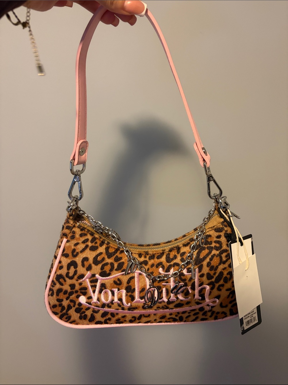 Von Dutch Leopard Mini Shoulder Bag with Pink Trim